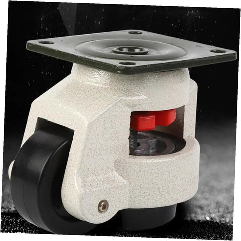 Four Pack Heavy Duty Swivel Leveling Casters For Workbenches And Industrial Carts, Adjustable Universal Plate Wheels With 60mm Flat Base, Safe Locking, Easy Mobility, Ideal For Machinery, Diagnostics, And Shop Equipment; black wheel close-up