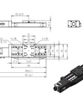 Rock Solid Motorized Linear Translation Stage Spot On Precision Displacement Platform with stepper motor technical drawing and dimensions.