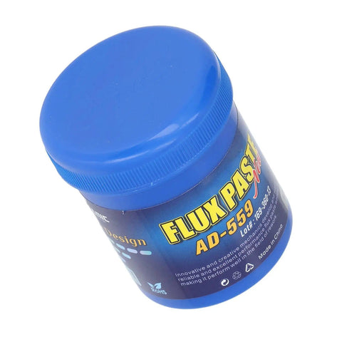 Eco Friendly Solder Paste Flux Cream For Electronics Repair 100g 3.5 oz in blue jar, perfect for BGA PGA CSP rework and PCB reflow.