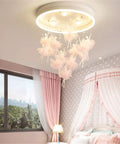 Fairy LED Ceiling Light With Romantic Glow, Stepless Dimming, And Remote Control Chandelier in pink kids bedroom.