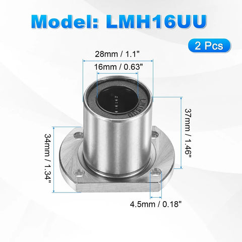 Hella Smooth 16mm Linear Ball Bearings With Double Rubber Sealed Flange Bushings featuring 34mm flange and 16mm bore size.