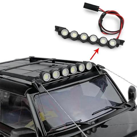 RC Light Strips Kit For TRX4M Bronco One Eighteen Scale Upgrade Accessory with Roof Bar and Spotlight Lamp installed