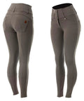 Tara High Waist Silicone Knee Patch Horse Riding Breeches For Women, Steel Grey, Size 26, Back and Front View, Extra High Rise