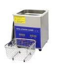 2L Stainless Steel Ultrasonic Cleaner With Heating And Digital Timer, compact machine with metal basket for cleaning delicate items.