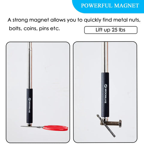 Telescoping Pickup Tool With Magnetic Hook and S Shaped Grabber Pole, Extends From 13.75 Inches To 10 Feet, Lightweight Stainless Steel Reacher For Reaching Above Ceilings And Hard To Reach Places, Grabbing And Guiding Items