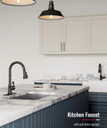 Oil Rubbed Bronze Kitchen Faucet With Pull Down Sprayer, Three Spray Modes, Vintage Antique Brass Style in modern kitchen setting