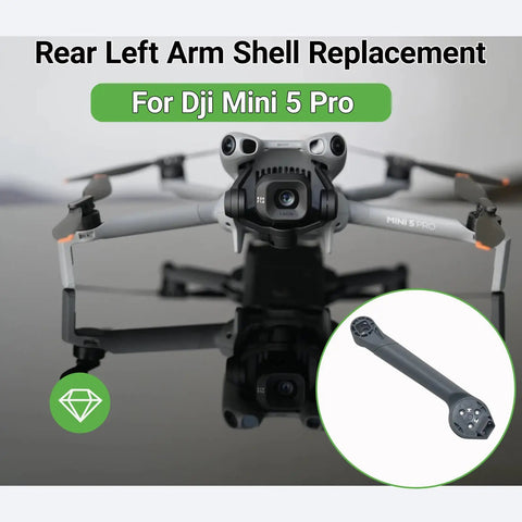 Rear Left Arm Shell Replacement For DJI Mini 5 Pro Drone, Durable Plastic Arm Cover highlighted with drone in background