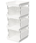 Four Tier Stackable Storage Bins For Kitchen Pantry RV And Home Organization With Dope Front Opening Design For Easy Viewing And Access Space Saving Bins For Clothes And Food White Finish 26 Lb Capacity 13.8 Inch Depth 11.8 Inch Width 28.3 Inch Tall