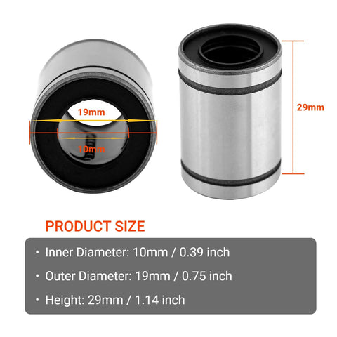 LM10UU linear bearings for 3D printers 10mm bore 19mm OD 29mm length