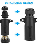 7 Pin Trailer Plug With Waterproof Seal 7 Way Round RV Style Wiring Replacement Plug Adapter, detachable components shown.