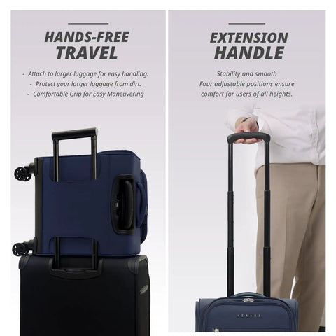 Underseat Luggage With Wheels Softside Carry On Spinner Bag Fourteen Point Five Inch Navy 28L lightweight with extension handle