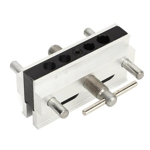 Heavy Duty Self Centering Dowel Jig With Quick Swap Sleeves For 1/4 3/8 And 5/16 Bits Premium Woodworking Drill Guide close-up view