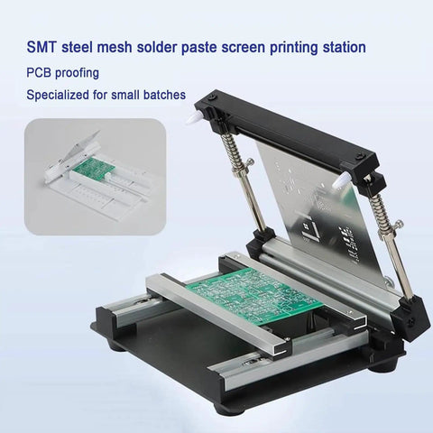 Manual Solder Paste Stencil Printer With Aluminum Alloy Frame showing PCB alignment on screen printing station