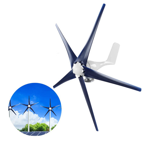 1600W Off Grid Wind Turbine Generator With 5 Blades And 24V System with blue blades and white hub for high wind efficiency