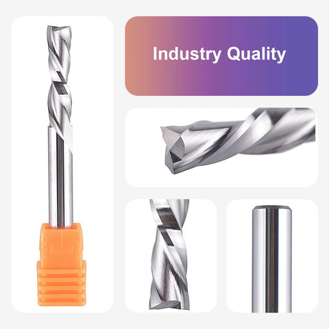 SpeTool spiral router bit, 1/4 in down-cut, solid carbide end mill with 1/4 in shank for wood