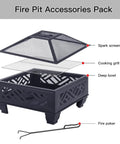 26 Inch Wood Burning Fire Pit With Cooking Grill And Spark Screen, Heavy Duty Steel Outdoor Firepit Accessories Pack