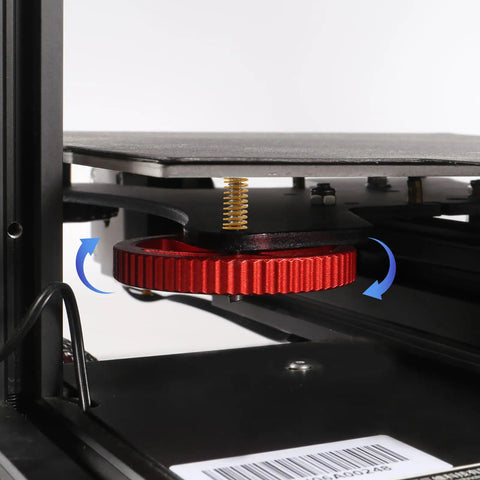Ender 3 Leveling Upgrade Kit With Aluminum Hand Twist Nuts Silicone Leveling Columns And 20mm Springs For Ender 3 Pro And Ender 3 V2 3D Printer Dope Bed Leveling For Quick Fine Tuning showing red twist nut installed