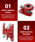 Heavy Duty Cast Iron Pipe Clamps 4 Pack For Real Woodworking Tough As Nails Jig showing quick-release clutch design and solid construction.