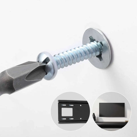 Self Drilling Drywall Anchors Kit With 110 Pieces Hollow Zinc Sheetrock Anchors and screws in wall demonstration, includes Phillips drive bit