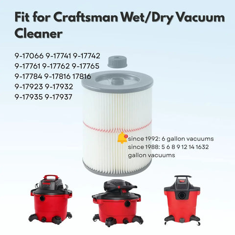 Red Stripe Replacement HEPA Filter For Craftsman Shop Vac 5 6 8 12 16 32 Gallon Larger Models Easy Install Durable Dirt Filtration