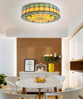 Interior with Blue Tiffany Style Mermaid Glass Ceiling Light Dope Vintage Flush Mount Chandelier for Bedroom and Living Room 15.7 Inch