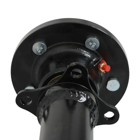 Rock Solid 3500 Pound Trailer Axle With 5x4.5 Bolt Pattern And 9.5 Inch Hub Face showing black powder coated steel hub face detail.