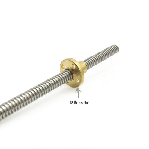Two 300mm TR8x2 Lead Screws With T8 Brass Nuts For Z Axis In 3D Printers And CNC Machines, Acme Thread, SUS304 Stainless Steel