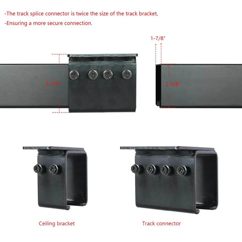 Track connector components for 12 Foot Ceiling Mount Double Sliding Barn Door Hardware Kit For Exterior Use Beefy Box Track System Supports Up To 300 Pounds Fits Two 36 Inch Doors Hardware Only No Door Included Easy Install And Durable Steel Finish.