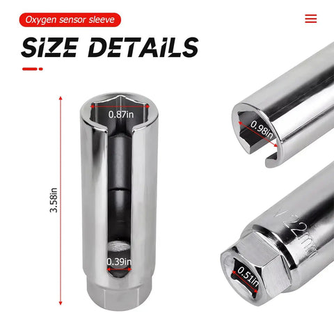 Top Tier Offset Oxygen Sensor Socket 7/8 Inch And 22 Millimeter With Wire Gate Access, size details and dimensions shown.