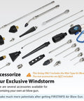 Accessory set for Compact Plastic Air Blow Gun with high flow nozzle and adjustable flow for electronics and workshop use.