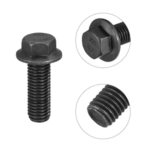 Rock Solid M14 Hex Serrated Flange Bolts 40mm Long 10.9 Grade Carbon Steel Screws With Black Oxide Coating close-up view
