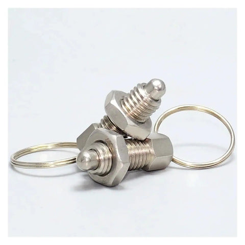 Dead Easy Stainless Steel 304 Index Plunger With Pull Ring And Lock Nut Screw Quick Acting Lock Pins Fits M6 M8 M10 M12 M16 Top Shelf Hardware Built To Take A Beating Daily, two plunger pins with rings.