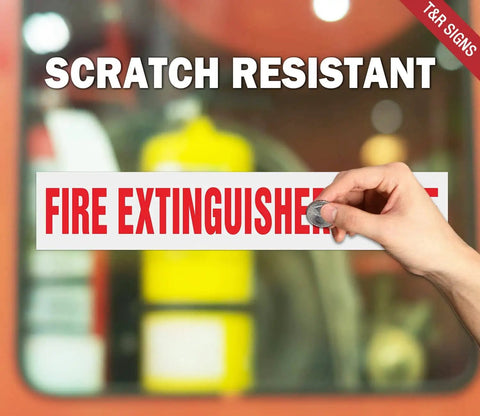 Inside Fire Extinguisher Sign Stickers 10 Pack Reflective Vinyl Decals UV Resistant Waterproof being applied on glass.