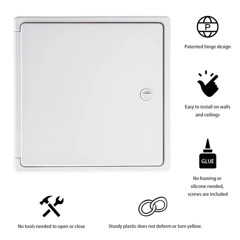 No Sweat 8X8 White Plastic Access Panel With Door, 6.5 Inch Opening ideal for HVAC and plumbing installation.