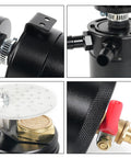 Close-up details of Universal Billet Aluminum Oil Catch Can Kit with 2 Port Breather Filter Reservoir and Oil Separator.
