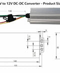Real Deal Straight Up Solid 48V To 12V DC DC Step Down Converter For Electric Golf Carts 240W 20A dimensions diagram