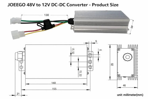 Real Deal Straight Up Solid 48V To 12V DC DC Step Down Converter For Electric Golf Carts 240W 20A dimensions diagram