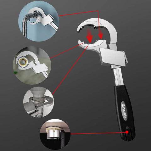Universal Adjustable Double Ended Wrench For Faucets And Pipes DIY Home Plumbing Tool with Slotted Bits shown in use.