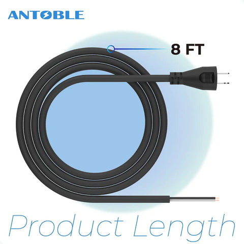 Legit Heavy Duty 8 Foot 18 Gauge 2 Wire Replacement Power Cord Bare Prongs For Drill Polisher And Sander Compatible With Black And Decker And Porter Cable Rock Solid Shop Gear curled and coiled black power cord showing 8 ft length
