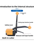 Manual buckle-free iron banding machine internal structure with safety cover and built-in cutter for secure packaging.