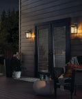 Outdoor Wall Lights Exterior Front Porch Sconce Wall Mount Waterproof Lantern With Water Ripple Glass Black Oil Rubbed Bronze Edges Weatherproof 2 Pack on a porch with plants and a wicker chair.