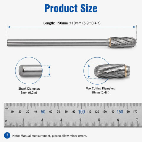 Badass Tungsten Carbide Cylinder Head Porting Kit With Die Grinder Rotary Burr Bits showing product size details and measurements.