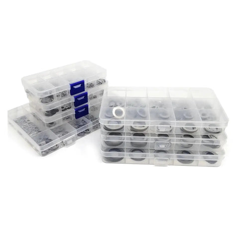 Ultra Thin Flat Washer Set Kit With 1200 Pcs 0.1 0.2 0.3mm Stainless Steel M3 To M20 Gasket Shims For Automotive And Home DIY Repairs, Versatile Fastener Washers, 304 Grade in clear organizer boxes