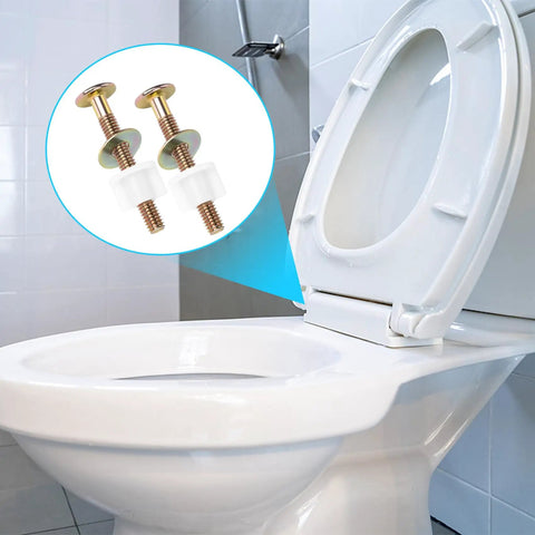 Universal Toilet Seat Screws Replacement Kit With Premium Steel Bolts, Metal Washers And Plastic Nuts 2 Pack Set installed on toilet