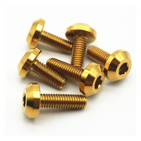 Grade 5 Titanium Hex Socket Screws For Motorcycle Disc Brake Fasteners M6 M8 gold hex bolts in close-up angle on white background.