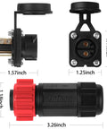 Beefed Up Trolling Motor Plug And Receptacle Set For 12V 24V 36V And 48V Boats, showing dimensions and waterproof cap.