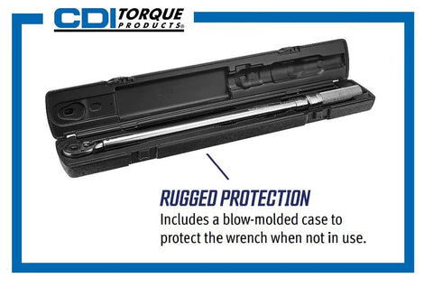1/4 Inch Drive Adjustable Torque Wrench With 10-50 In Lbs Range, Click Mechanism shown in protective case