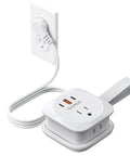 Road Trip Ready Compact Portable Power Strip Featuring Ridiculously Sleek Wrap Around Build And Plug Play 20W Pd Fast Charging Usb Ports, plugged into a wall outlet.