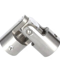Premium Grade Rock Solid 304 Stainless Steel Universal Joint Coupler 6 To 22 Mm shown from an angled view, highlighting its precision design.