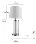 Maya 21 Inch Fillable Table Lamp With Clear Glass Base And White Linen Shade Coastal Transitional Style dimensions shown